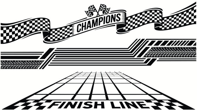 Racing finish line and champion banners set
