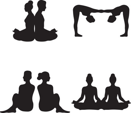 Partner Yoga Silhouette Collection Acro Yoga Meditation and Wellness Vector Set