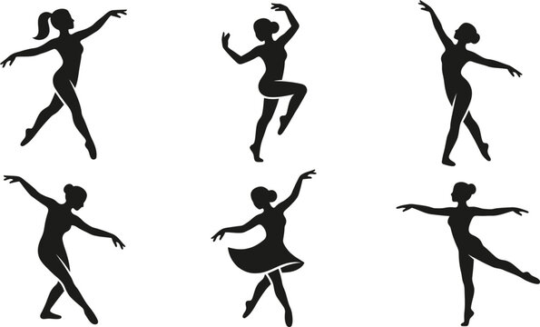 Set of silhouettes of female ballet dancers in various poses.