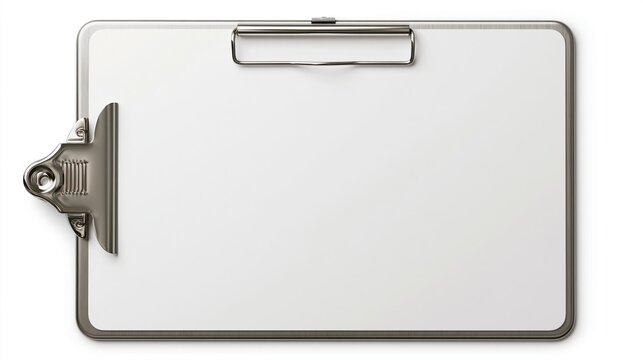 Blank Clipboard with Silver Clip for Notes or Documents on White Background, Office Supplies