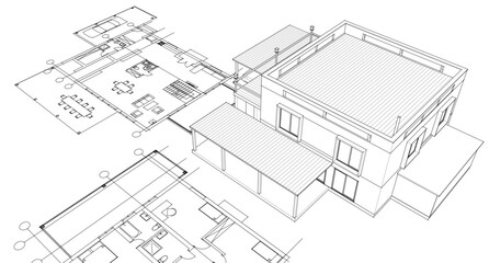 Fototapeta premium house architectural project sketch 3d illustration
