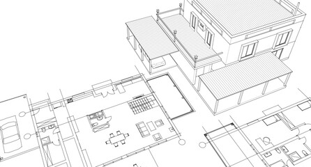 Fototapeta premium house architectural project sketch 3d illustration