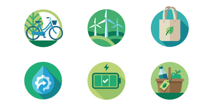 Green ecology and sustainability icon set