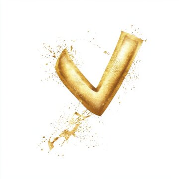A striking gold check mark on a clean white background, symbolizing achievement and success.