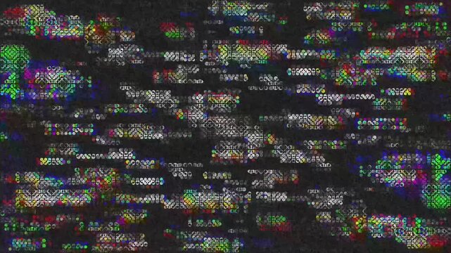 Digital glitch noise texture with pixel distortion and static cyber display overlay for bad signal effect, interruption and technology intro