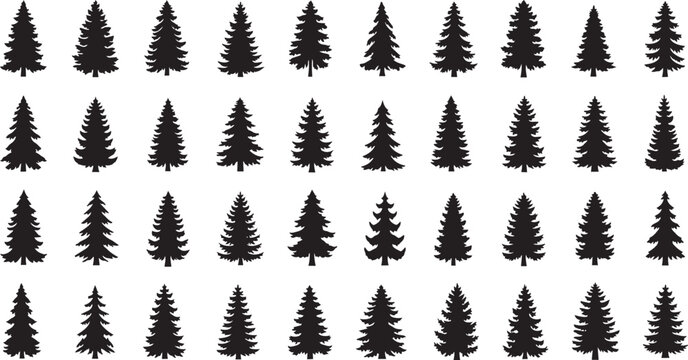 Black pine tree silhouettes arranged in a grid pattern on white background nature symbol