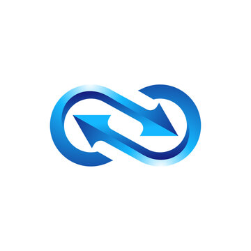 Modern infinity arrow vector logo blue gradient endless loop icon continuous process cycle emblem