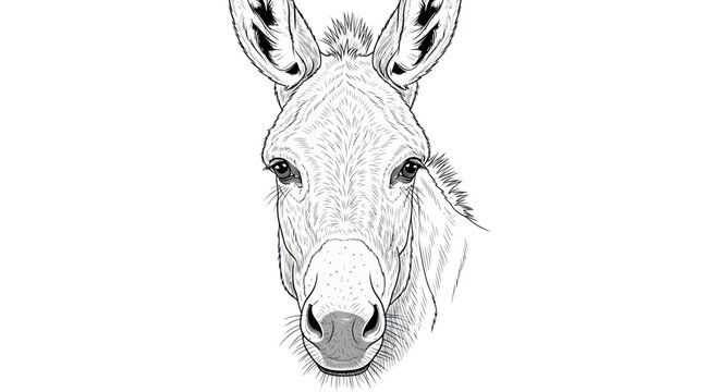 Detailed donkey head portrait in minimalist black and white line art