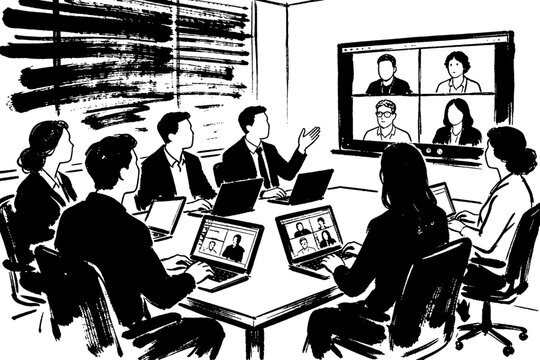Business team hybrid corporate conference meeting