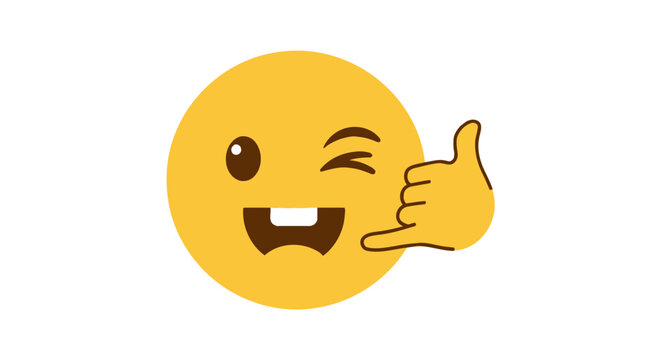 Playful winking emoji making a "call me" gesture, conveying friendly communication on an isolated white background.