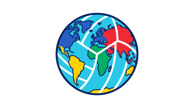Volleyball Globe Icon: World Map Continents in Ball Pattern, Global Sport Concept