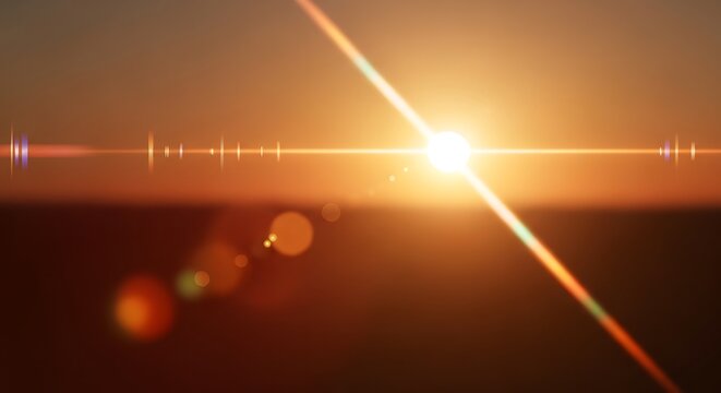 Warm Sunset with Lens Flare Over Serene Horizon