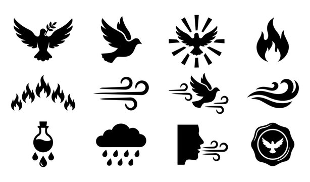 Holy Spirit Symbol Silhouette Icon Set