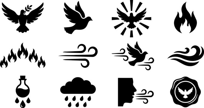 Holy Spirit Symbol Silhouette Icon Set