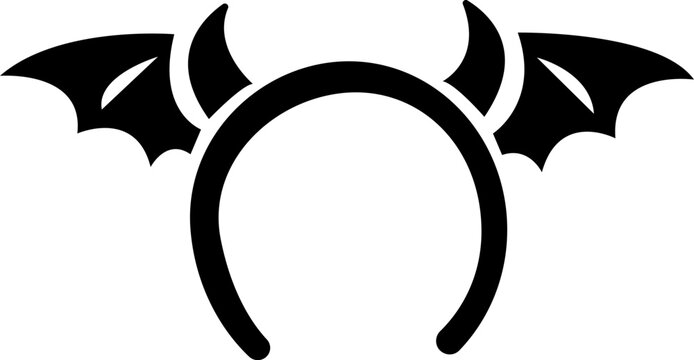 Silhouette icon set of 6 Halloween headbands featuring devil horns and bat wings for costume and party design. isolated on transparent background.