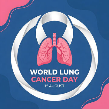 World Lung Cancer Day Awareness Ribbon with Lungs Illustration on August First Background