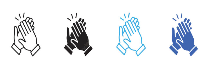Obraz premium Hand Clapping Icon Set Featuring Applause Symbol, Clapping Hands Gesture, Appreciation Sign, and Celebration Icons Vector Illustration
