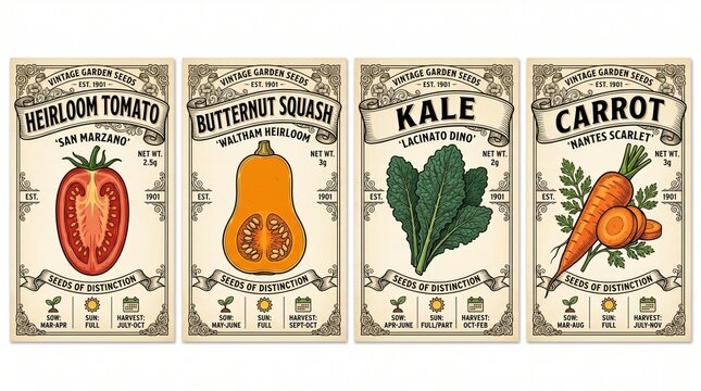 Vintage Botanical Seed Packet Label Design Heirloom Vegetable Illustration