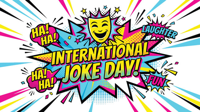 International Joke Day Vibrant Pop Art Style Celebration Graphic