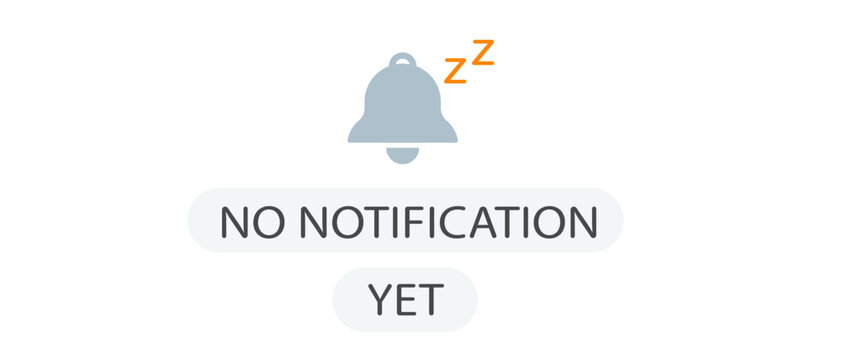 No notification yet concept with sleeping bell icon. Flat vector illustration for empty state UI