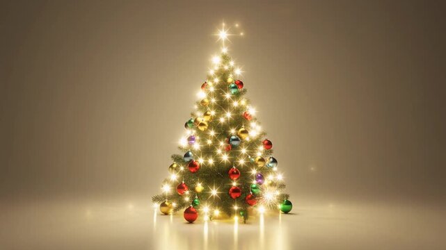 Seamless Loop of a Sparkling Christmas Tree with Glowing Lights and Colorful Ornaments, Cinematic Full HD Holiday Background