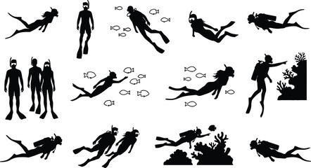Scuba divers and snorkelers underwater with fish © SULTAN MIAH