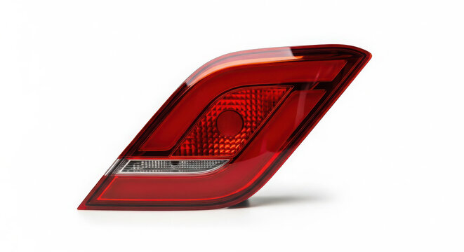 Brand new red automotive taillight assembly for modern vehicle lighting system, essential safety component part, isolated on white background. on white background