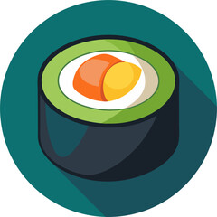 Sushi Roll: A perfect circle representing a maki roll with a dark outer ring (seaweed) and a colorful center. © Rj