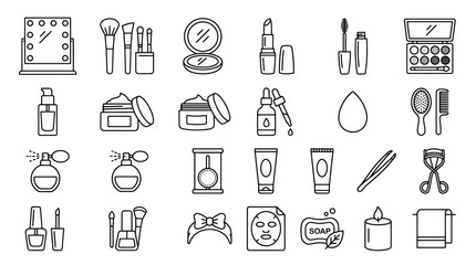 Fototapeta premium Beauty and makeup line icon set for skincare and cosmetics