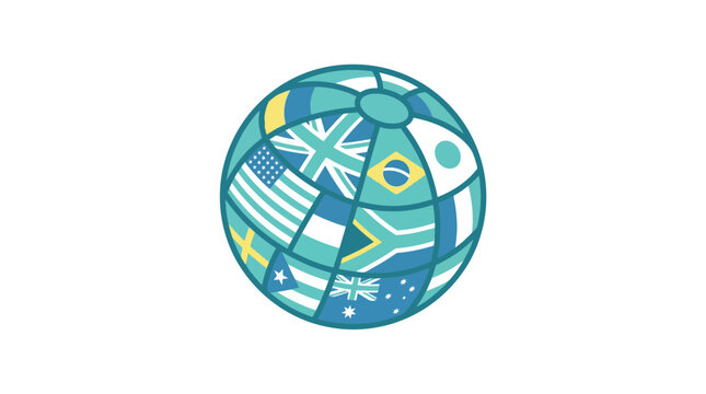 Global Flags Globe Icon - International Business, Travel, and Communication Concept