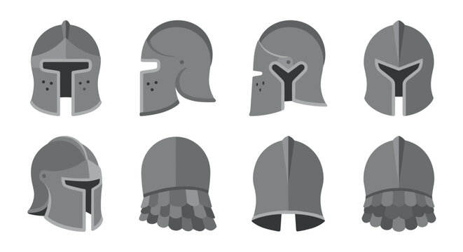 Knight helmet vector collection featuring medieval armor headgear