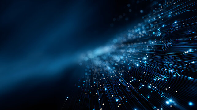 Futuristic information superhighway concept with glowing data streams on dark background.