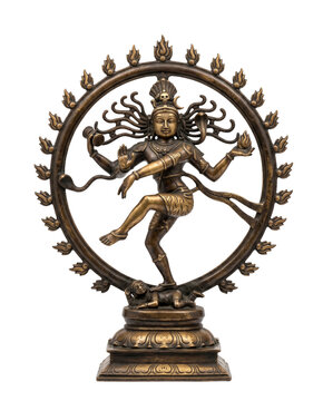 Bronze Lord Nataraja Dancing Shiva Sculpture Isolated on White Background