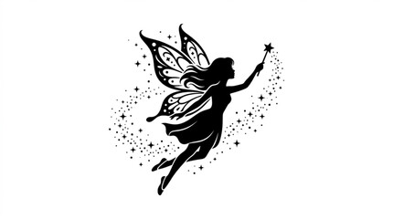 Fairy silhouette flying with magic wand © Zara