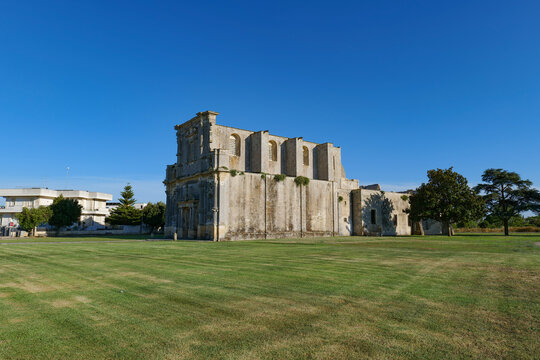 The building of an ancient church in Melpignano, a medieval town in the province of Lecce, Italy.