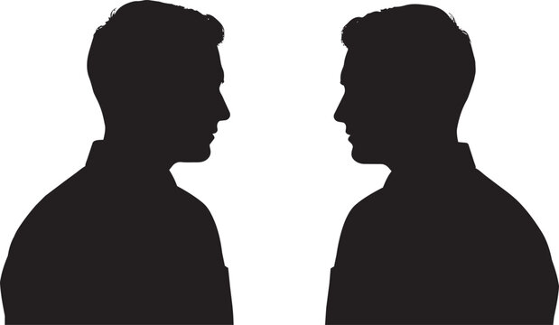 Two silhouetted figures facing each other against plain background two people black figures
