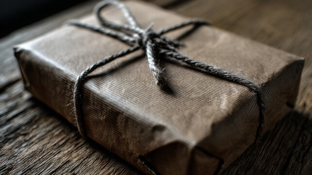 Rustic Wrapped Gift Package with Natural Twine
