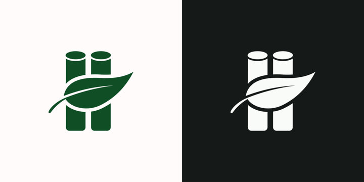 Minimalist natural skincare logo with letter H concept and organic bamboo symbol