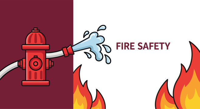 Fire extinguisher and fire hydrant vector illustration with fire flame icon design in red hot symbol style and decorative vector art