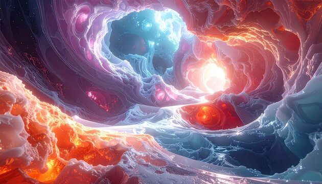 Abstract cosmic nebula with swirling fire and ice colors.