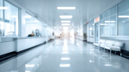 Fototapeta premium Bright Modern Hospital Corridor with Clean Design and Seating Areas