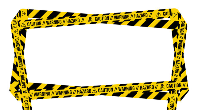 Dynamic yellow and black striped safety tape forms a versatile frame. An essential toolkit element for clear hazard warnings, construction sites, and event signage