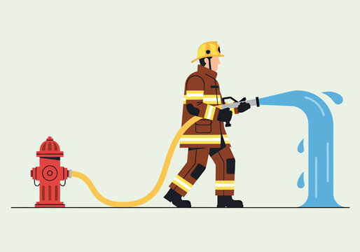 Cartoon fire hydrant character as a firefighters wearing safety helmet illustration