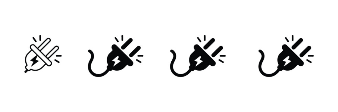 Electric Plug Icon Set Featuring Connection, Socket, Plug In and Unplugged Symbols for Power Supply and Electrical Energy Vector Illustration
