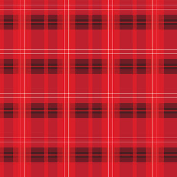 Red plaid seamless pattern vector, classic buffalo check tartan background, traditional lumberjack fabric texture for winter holiday design