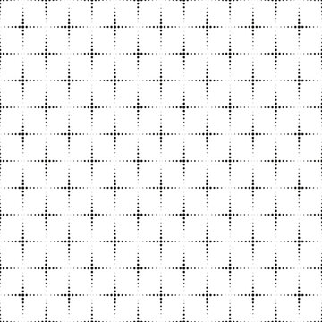 Minimalist halftone cross pattern vector, geometric black and white square dot texture, seamless abstract grid background for modern graphic design