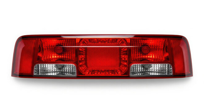 Modern automotive rear taillight assembly featuring bright red brake lights and clear reverse lamps for enhanced vehicle safety on white background. on white background