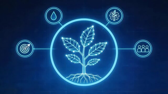 Glowing plant diagram with icons