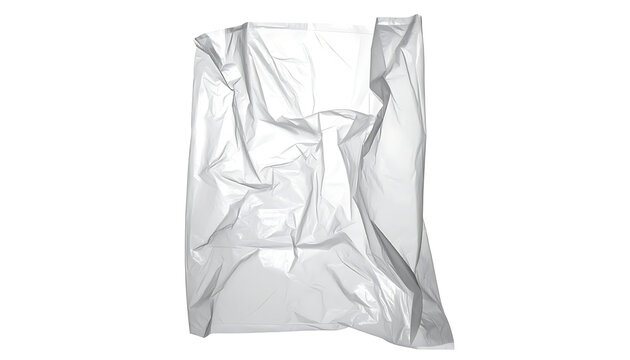Isolated crumpled white plastic shopping bag with deep folds, texture and shadows