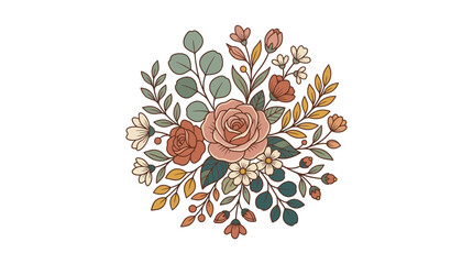 Boho floral bouquet with roses and eucalyptus leaves. © antok